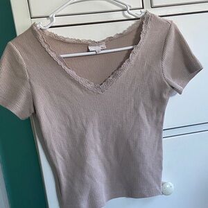 SO Women's Ribbed V-Neck Top - Light Pink